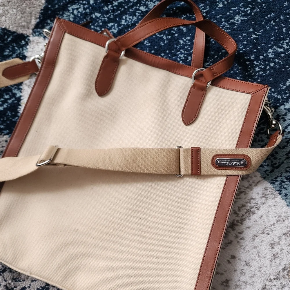 RALPH LAUREN Vintage Cream Canvas and Leather Tote Satchel Bag